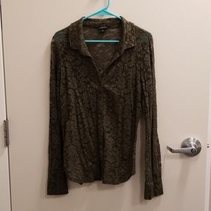 Olive Green Sheer Button Down Shirt